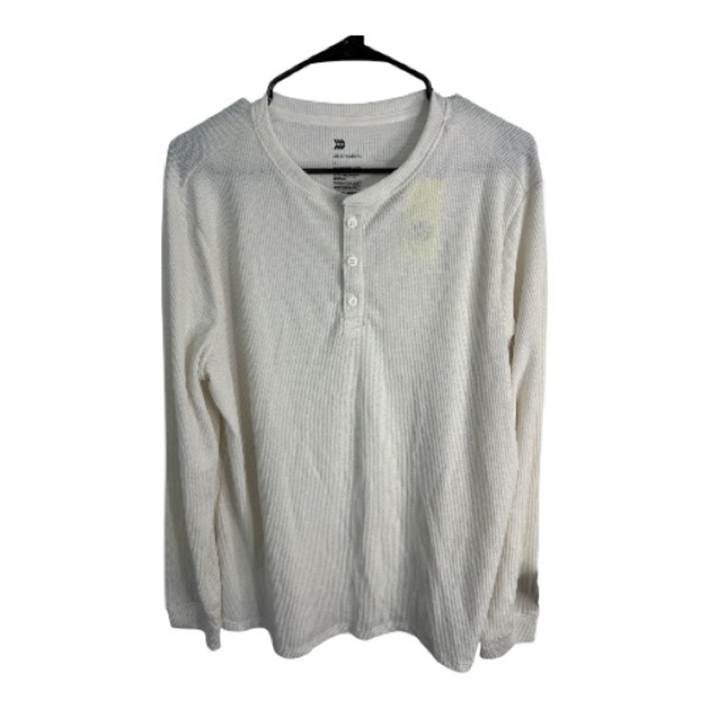 All in Motion Men’s Cream Long Sleeve Waffle Knit Henley Shirt Size XL NWT